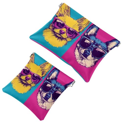 Trousse da tascabile impermeabile senza cerniera con chiusura automatica per ragazze mini borsa per simpatica faccia di gattino e cucciolo con occhiali Multicolore 01 donna pelle