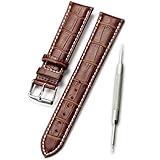 「【白ステッチ 本革製 クロコダイル型押し ダークブラウン 18mm】時計ベルト 時計バンド ストラップ 交換 腕時 バネ棒外しセット」の画像