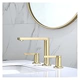 Basin Faucet Brushed Gold Brass Bathroom Sink Faucet 3 Hole Widespread Basin Mixer Double Handle Hot Cold Water Tap New Arrival Kitchen Sink Faucets(Brushed Gold)