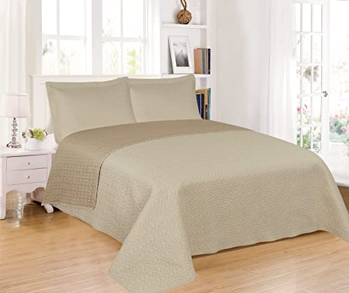 H HANSEL HOME Colcha Bouti Lisa Cama 120/135, 100% Microfibra Extra Suave, Bicolor Reversible, Cubrecama Fina, para Verano y Entretiempo, Incluye 2 Fundas de Cojín - Beige 230x260cm