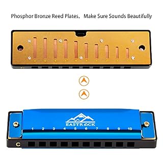 EastRock Harmonica 10 trous, 20 mélodies Blues Harmonica clé de Do orgue pour débutants, adultes, enfants, cadeau avec… – Image 3
