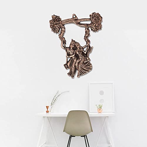 Image of ARTSMART Metal Radha Krishna Wall Hanging Jhula Statue God Idols Decoative Showpiece Figurine for Home Dcor (Copper Finish)