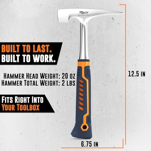 Mutt Tools Professional Brick Hammer - 20oz Heavy Duty Masonry Hammer for Bricklayer Tools, Stone Hammer for Mason Work by AMERICAN MUTT TOOLS - Image 5