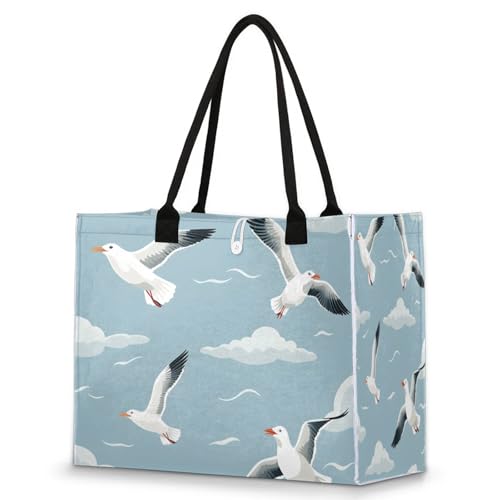 QsirBC Marine Gulls Large Beach Tote Bag for Women Adequate Capacity Kitchen Reusable Grocery Bag with Inner Zipper Pocket Travel Tote Handbag for Beach Pool Shopping Daily Use