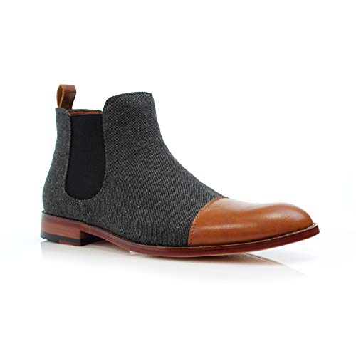 Polar Fox FORBES MPX806062 Grey Woolen and Leather Elastic Slip-on Fashion Chelsea Boots, 10.5, Brown 998