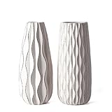 VICTOR & TERESA Ceramic Vase for Flowers, 7.9'' Set of 2 Decorative White Vases for Home Decor, Farmhouse Vases for Pampas Grass, Table, Mantel, Living Room, Shelf, Centerpieces, Gifts for Mom