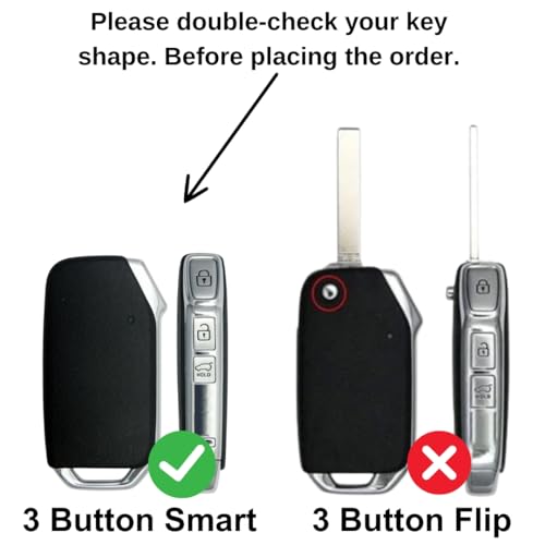 Image of KEYCEPT Metal Alloy Key Cover Compatible with Kia Seltos HTE, Sonet HTE, Carens Premium, Prestige 3 Button Smart Key (Dual Black & Tan).