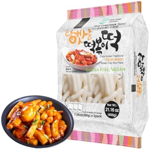 Korean Rice Cake Tteokbokki Stick – 1 Pack (3 Individual Package X 1 Pack) Vegan, Non-GMO, Gluten Free, Tteok Rice Cakes Food Pasta 21.16 oz Per Pack Cover