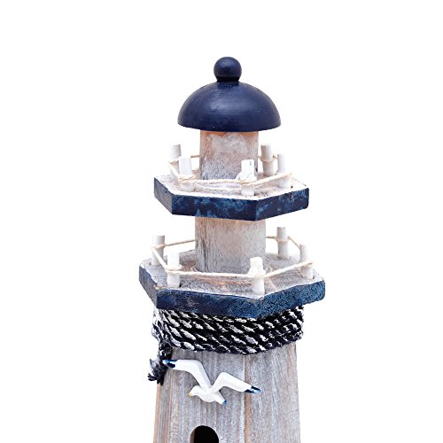 Wooden Lighthouse Decor, 10.25Inch Decorative Nautical Lighthouse Rustic Ocean Sea Beach Themed Lighthouse Decoration, Handcrafted Tabletop Nautical Themed Home Decor Bathroom Decor(Seabird & Anchor) #TOP7