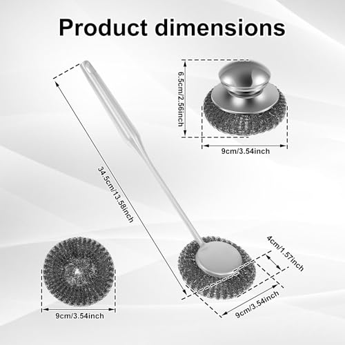 Image of 18PCS Steel Wool Scrubber with Handle, Deep Cleaning Metal Scrubber, Detachable Wire Metal Pot Scrubber Brush, Stainless Wire Metal Sponge Steel Scouring Pad for Cleaning Dishes Sink Griddles Grills