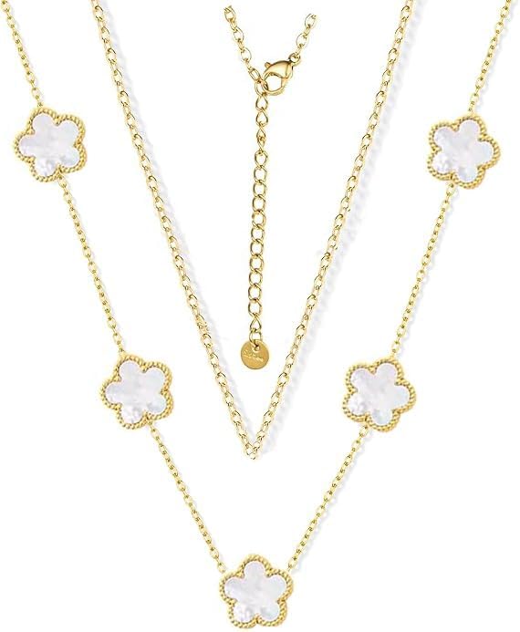 Four Leaf Clover Necklace for Women 18K Gold Layered Dainty Plated Stainless Steel 4 Leaf Clover Necklace Flower Lucky Charm Pendant Jewelry Gifts - Image 9