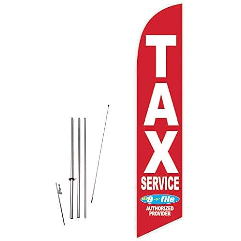 Cobb Promo Tax Service E-File (Red) Feather Flag with Complete 15ft Pole kit and Ground Spike Cover