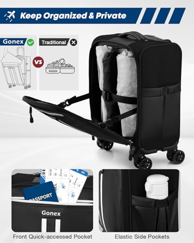 Gonex 16 inch Underseat Carry On Luggage with Spinner Wheels, Water Resistant PVC Wheeled Travel Bag Airline Approved, Softside Small Rolling Personal Item Suitcase for Men Women, Black4