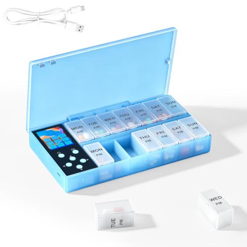 Smart Pill Organizer with Alarm and Light-Up Compartment, 7-Day AM