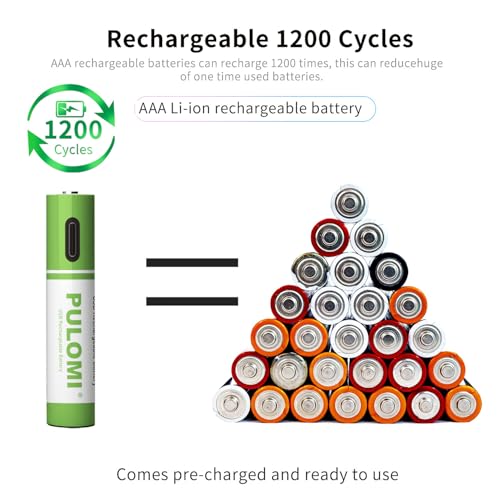 PULOMI USB Lithium ion Rechargeable AAA Battery, High Capacity 1.5V 550mWh Rechargeable AAA Battery, 1 H Fast Charge, 1200 Cycle with Type C Port Cable, Constant Output,8-Pack - Thumbnail 6