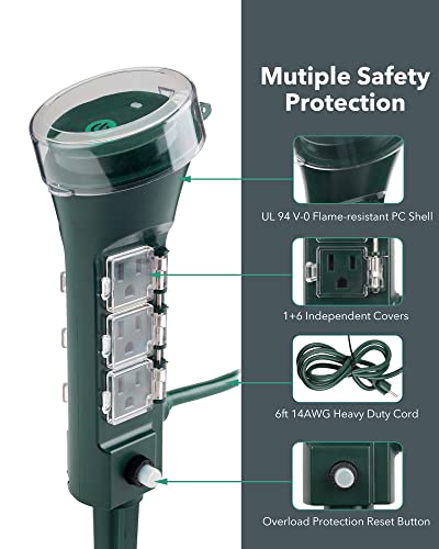 Bn-Link Outdoor 6Ft Extension Cord Power Stake With 6 Outlets, Outside Power Strip With Overload Protection & Weatherproof Covers, Waterproof Yard Stake Outlets Use For Camping, Sprinkler, Party #TOP3