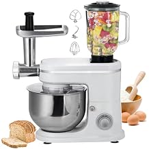 Electric Blender with 3 in 1 Mincer Base | Kitchen Machine Blender & Meat Mincer | 8 Speed Adjustment | with Meat Grinder/Stir Stick/Kneading Stick,White