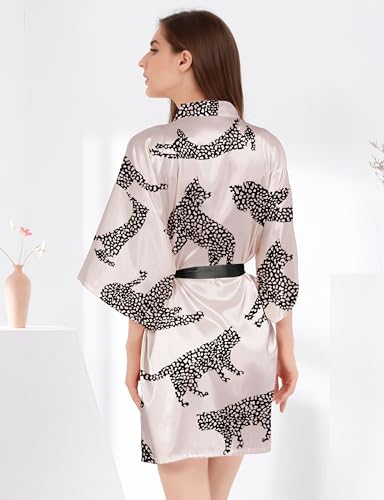Image of MORFORU Women Bride Bridesmaid Silky Satin Kimono Robe Solid Color Sleepwear for Wedding Party Getting Ready, Short