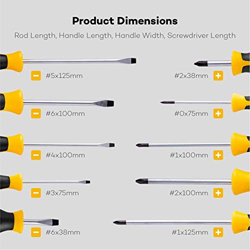Magnetic Screwdriver Set 10 PCS, CREMAX Professional Cushion Grip 5 Phillips and 5 Flat Head Tips Screwdriver Non-Slip for Repair Home Improvement Craft