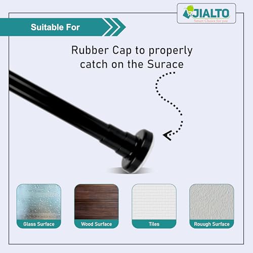 Image of JIALTO Adjustable Bathroom Curtain Rod | Extendable 90 To 160 Cm Shower Curtain Rod Without Drill for Wall Anti-Skid Spring Pull | Door Curtain | Bathroom Pipe Rod | Curtain Stand - BLACK, Pack Of - 2