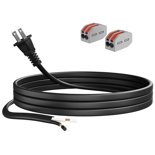 Adoreen 18 Gauge 2 Prong Polarized Replacement Power Cord 15 Ft with Pigtail Open Wiring End, Stripped Flat Extension Electrical Supply Cable 10A/120V for Lamp LED Strip Lights AC Appliances DIY -ETL
