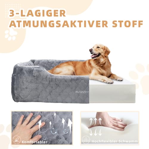autozen Hunde Autositz für mittlerer große Hunde, Abnehmbarer Hundesitz Auto bis zu 54kg mit 2 Sicherheitsleinen, Waschbarer Hundebett Auto für den Rücksitz, Grau