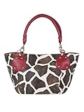 FASH Giraffe Print Faux Leather Tote Shoulder Handbag,Red,One Size