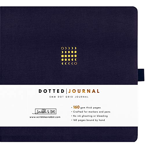 Scribble & Dot® Bullet Planner - Dotted Journal | Square Ultra Thick 160gsm Paper - Premium Dotted Journal for Artists and Creators, Includes Pen Test Pages (Moon Phases))
