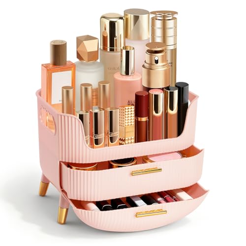 MASSY Egg Shape(Oval) Makeup Storage Box, Countertop Portable Vanity Cosmetics Organizer Preppy Style