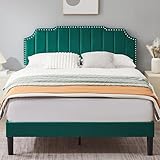 VECELO Full Size Upholstered Platform Bed Frame with Tufted Adjustable Headboard/Mattress Foundation/Wood Slat Support,Easy Assembly,Dark Green