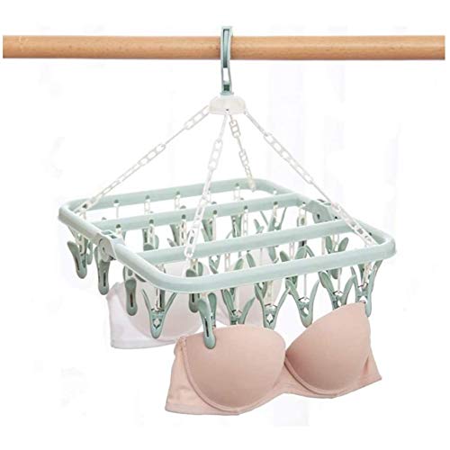ALISSA Clip and Drip Hanger, Hanging Drying Rack with 32 Clips, Folding Plastic Laundry Drying Rack Hanger for Drying Underwear Socks