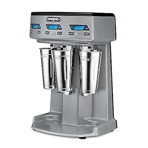 Waring Commercial WDM360TX Heavy-Duty Triple Spindle Drink Mixer, Each Spindle Has Independent 1hp Motor, with Countdown Timer, Digital Display, Automatic Start/Stop, 120V, 5-15 Phase Plug,Silver