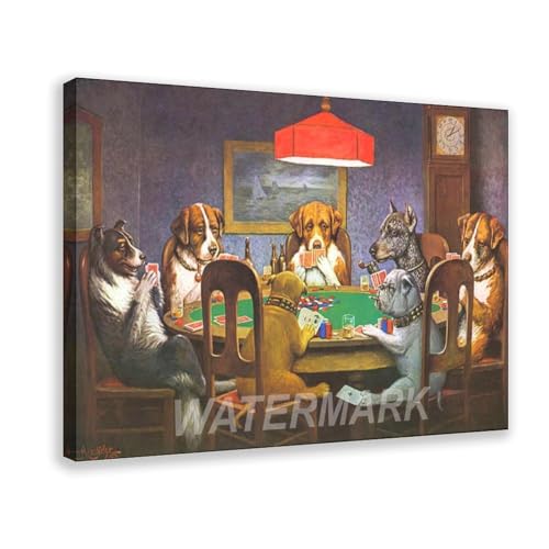 Toile chiens jouant au poker cadre suspendu 20x30