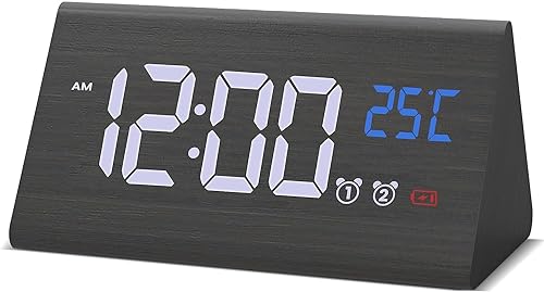 aboveClock Wecker Digital, LED Wecker Mit 2 Alarmen, Snooze, Digitaler Wecker Holzoptik mit Großer LED Anzeige, Dimmbare Helligkeit, 13 Wecktöne, 5 LautstäRke, Temperaturanzeige, USB Wiederaufladbar