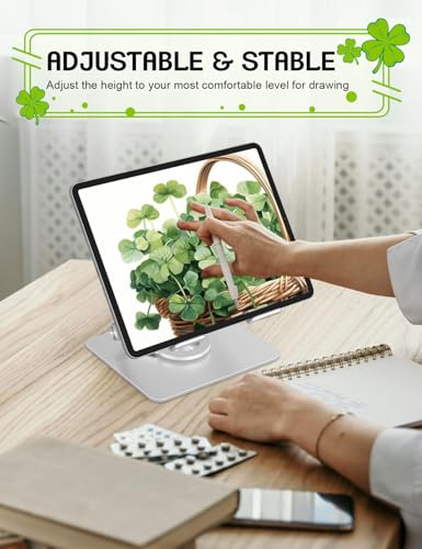 Image of Tablet Stand for iPad,360 Rotating Desktop Holder - Aluminum Adjustable & Foldable Desk Holder for iPad Pro 12.9 /11,Air 10.9,Samsung Tab S9,Portable Home /Office,Gift for Mom,Teens,Silver