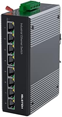 ISLSTCH 8 Port Gigabit Industrial Ethernet Network Switch,with 8 Gigabit Ethernet Ports,16 Gbps Switching Capacity,DIN-Rail,IP40 Rated (Fanless,-40 to 185°F), Included Power Supply