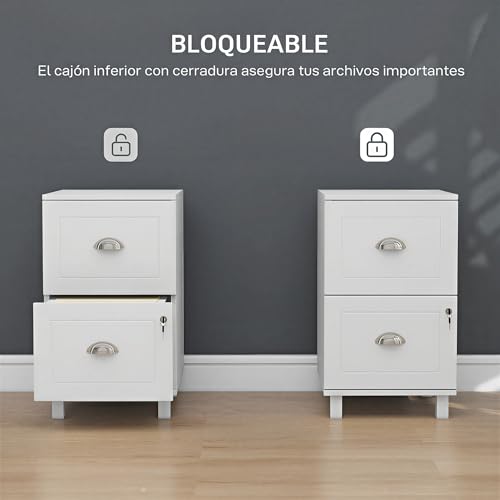 Miniatura 6 de Homcom Cajonera De Oficina Mueble Archivador Con 2 Cajones Cajonera Para Escritorio Con Cerraduras Carpetas Suspendidas Para A4 Y Carta 40x41,5x67,5 Cm Blanco