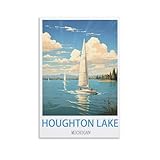 FUADDGG Houghton Lake Michigan Vintage Travel Poster 08x12inch(20x30cm) Canvas Art Poster And Wall Art Picture Print Modern Family Bedroom Decor Posters
