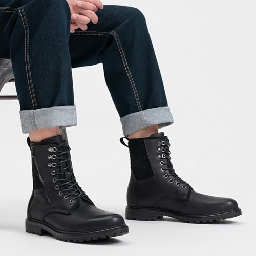 Image of Jousen Boots for Men Leather Casual Dress Shoes Combat Boots Men(AMY8409 allblack 08)