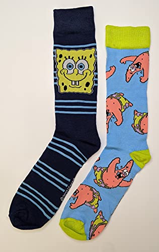 Nickelodeon Striped SpongeBob and Patrick Star Men's Crew Socks Two Pair Pack4