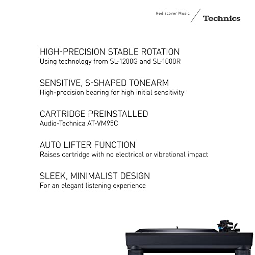 Technics Turntable, Premium Class HiFi Record Player with Coreless Direct, Stable Playback, Audiophile-Grade Cartridge and Auto-Lift Tonearm, Dustcover Included – SL-100C, Black (SL-100C-K) view 3