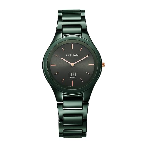 EDGE Titan Ceramic Quartz Analog Green Dial Ceramic Strap Watch for Women-NS2653QC06