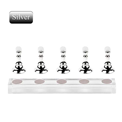 Leq Nail Tips Practice Display Stand Magnetic Stuck Acrylic Crystal Holder For False Nails Tips 1 Set Silver #TOP1