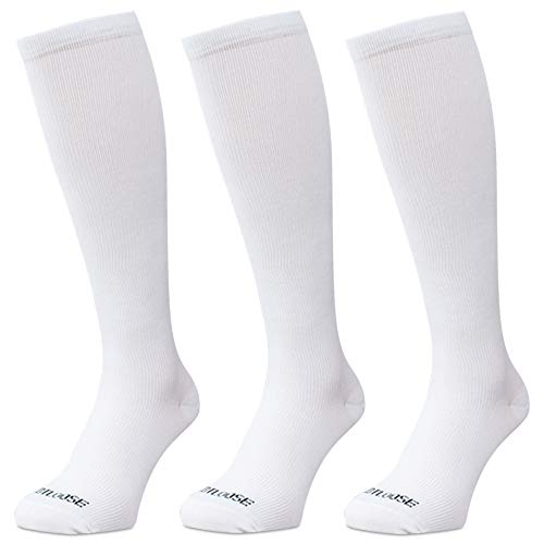 FOOTLOOSE Knee High Compression Socks for Men and Women 3 Pack L/XL white
