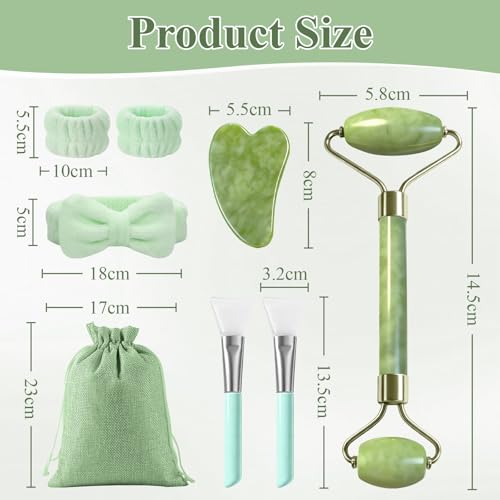 Flintronic Face Roller Gua Sha Set, 7pcs Gua Sha Jade Roller Set, Face Roller Massage Tool for Facial, Eyes, Neck, Skin Care and Body Muscle Relaxing