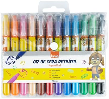 Giz de Cera Retrátil 12 Cores, BRW