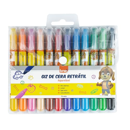 Giz de Cera Retrátil 12 Cores, BRW