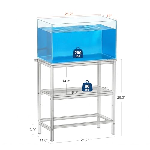 Image of 5-10 Gallon Fish Tank Stand, Aquarium Stand with 2-Tier Storage Shelves, Heavy-Duty Reptile Terrarium Stand Table with One-Piece Top for 10 Gallon Standard Model, 21.2 inch L x 11.8 inch W x 29.3 inch H (Black)