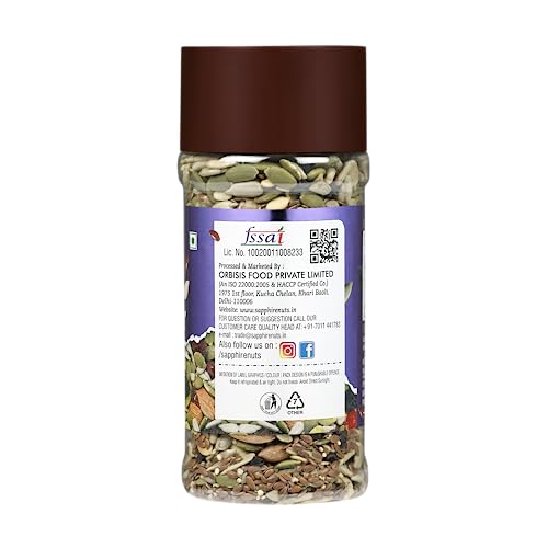 Image of Sapphire Dry Nuts Trail Mix 250 g | 7 in 1 Superfoods | California Almond | Cashews | Cranberries | Dates | Pumpkin Seeds | Green & Black Raisins | High Protein | Fibre-Rich | Oil-Free | Non-Salted | Healthy Snack for Anytime Energy | Dry fruit mix | Mix nuts | Resusable jar