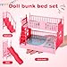 NOLITOY Miniature Bunk Bed with Slide for 6 Inch Dolls - Pink Double Deck Plastic Dollhouse Furniture Playset with Ladder & Bedding Accessories - Fits Small Dolls Figures